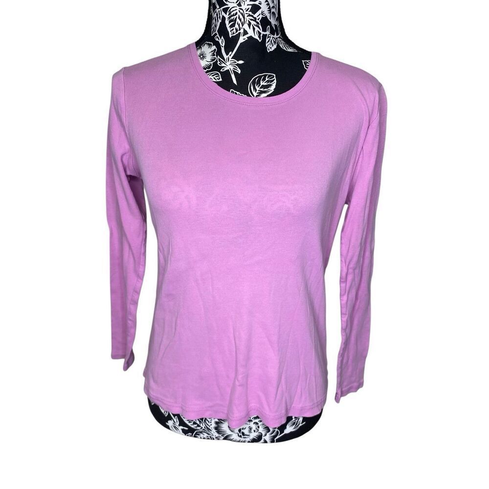 Croft & Barrow Pink Long Sleeve Cotton Classic Tee Petite Casual Top Everyday